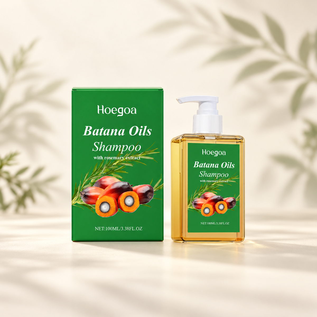 Batana Oil Cleansing Shampoo — 100 ml — product packaging on a botanical tabletop