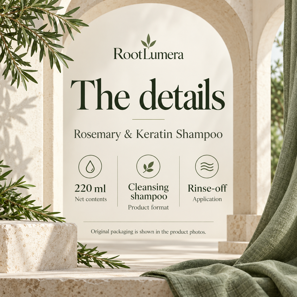 Rosemary & Keratin Shampoo — 220 ml — specifications
