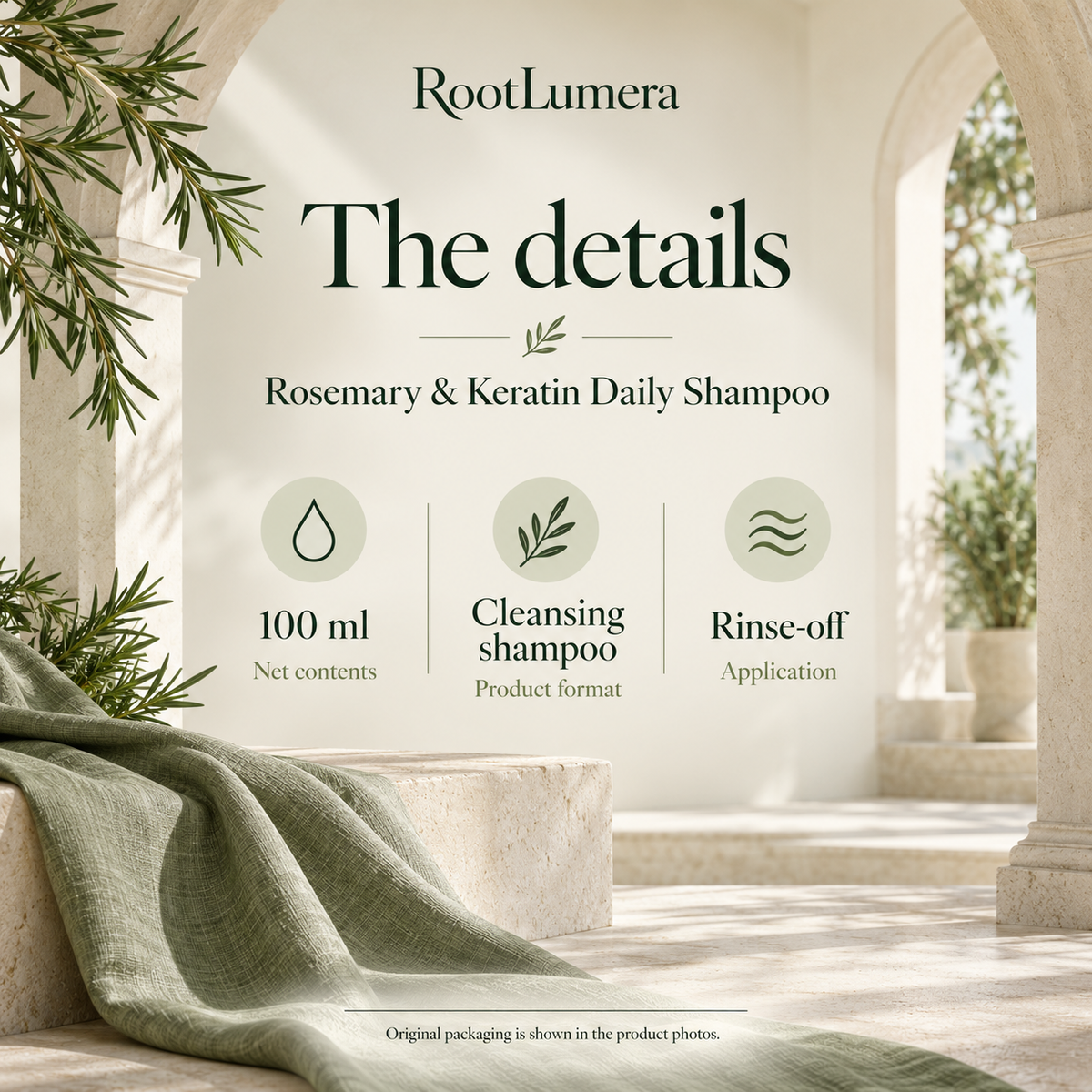 Rosemary & Keratin Daily Shampoo — 100 ml — specifications