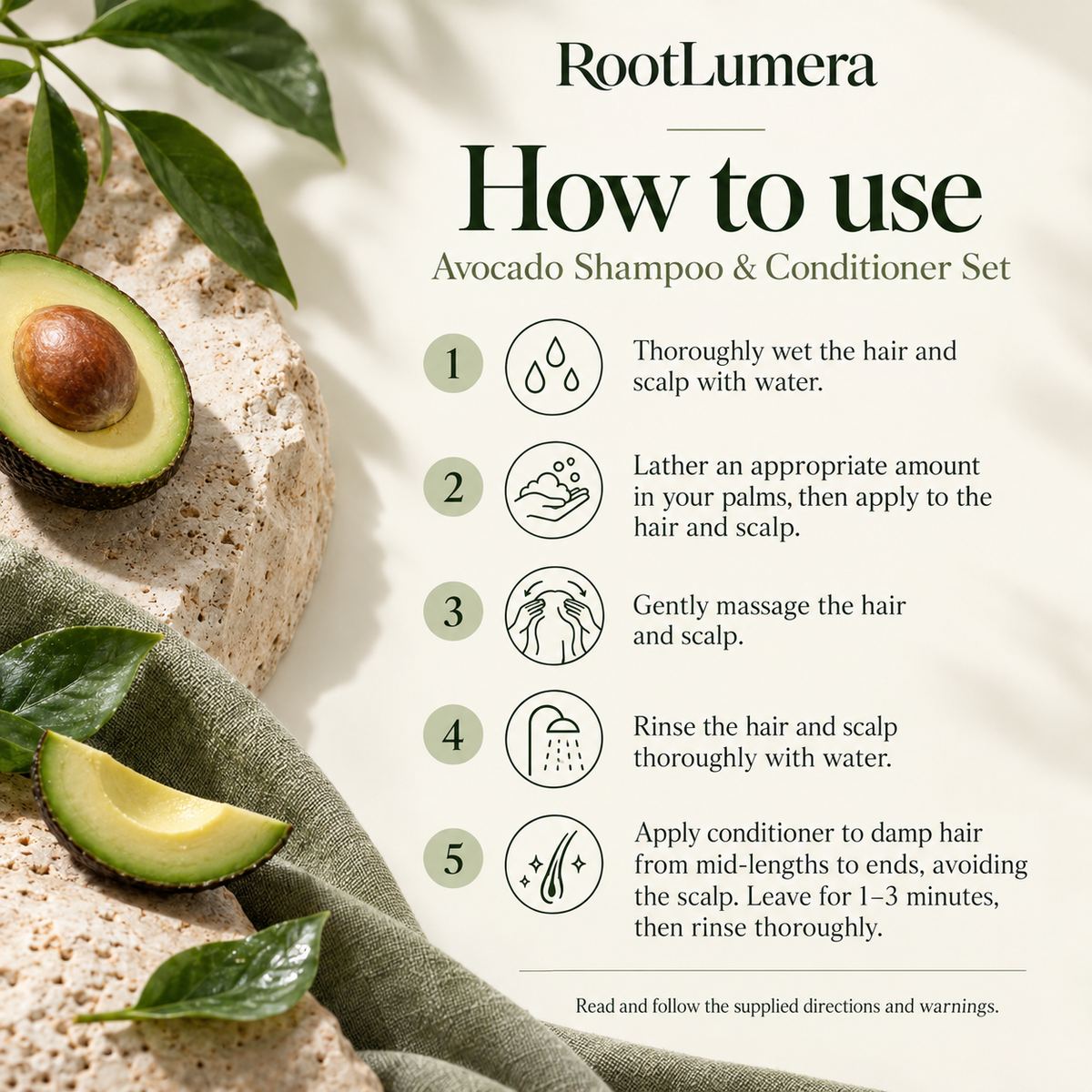 Avocado Shampoo & Conditioner Set — 240 ml — how to use